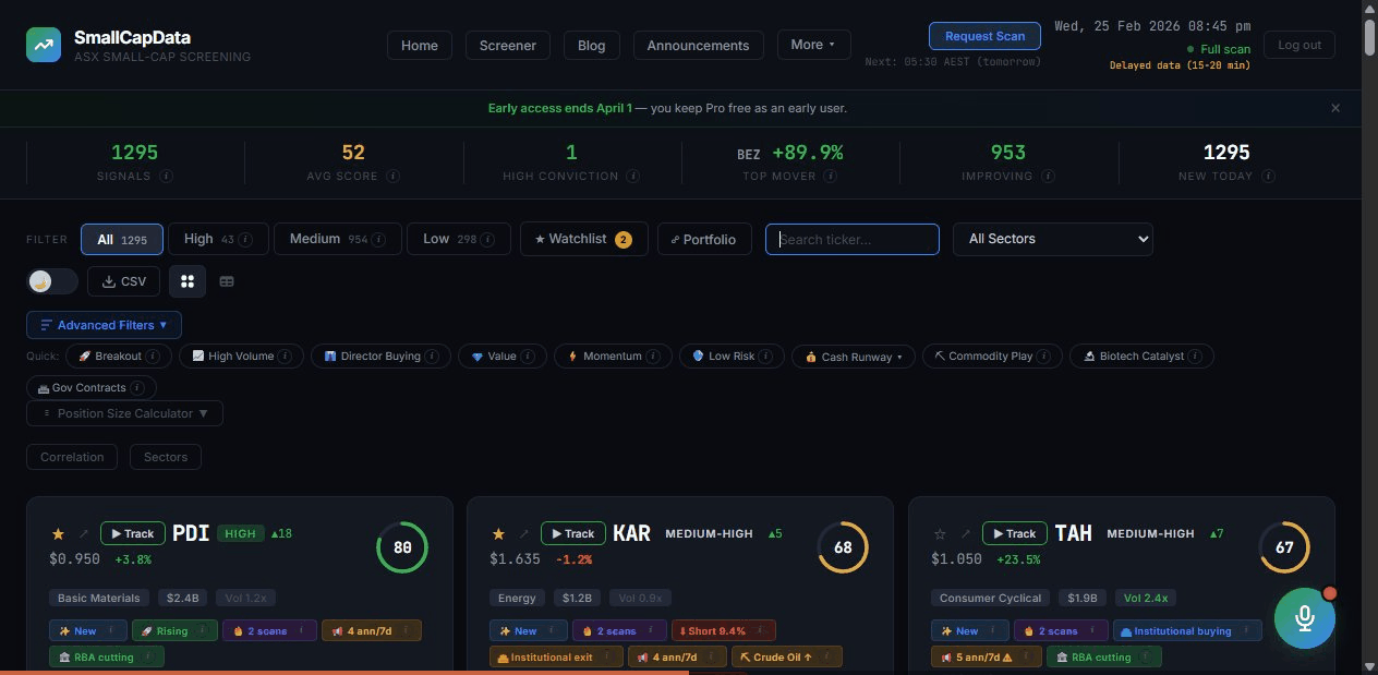 Demo: searching for a ticker on the dashboard